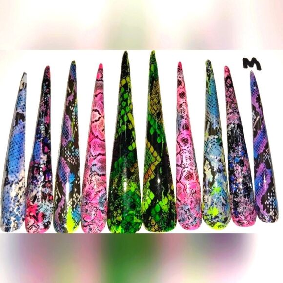 Hand crafted custom print 10pc 3xl acrylic press on nails sz Medium - Picture 1 of 6